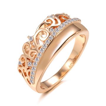 Luxury 14K Rolled Rose Gold Weaving Patterned Queen Crown AAA Zircon Diamonds Ring - Vintage Style Jewellery